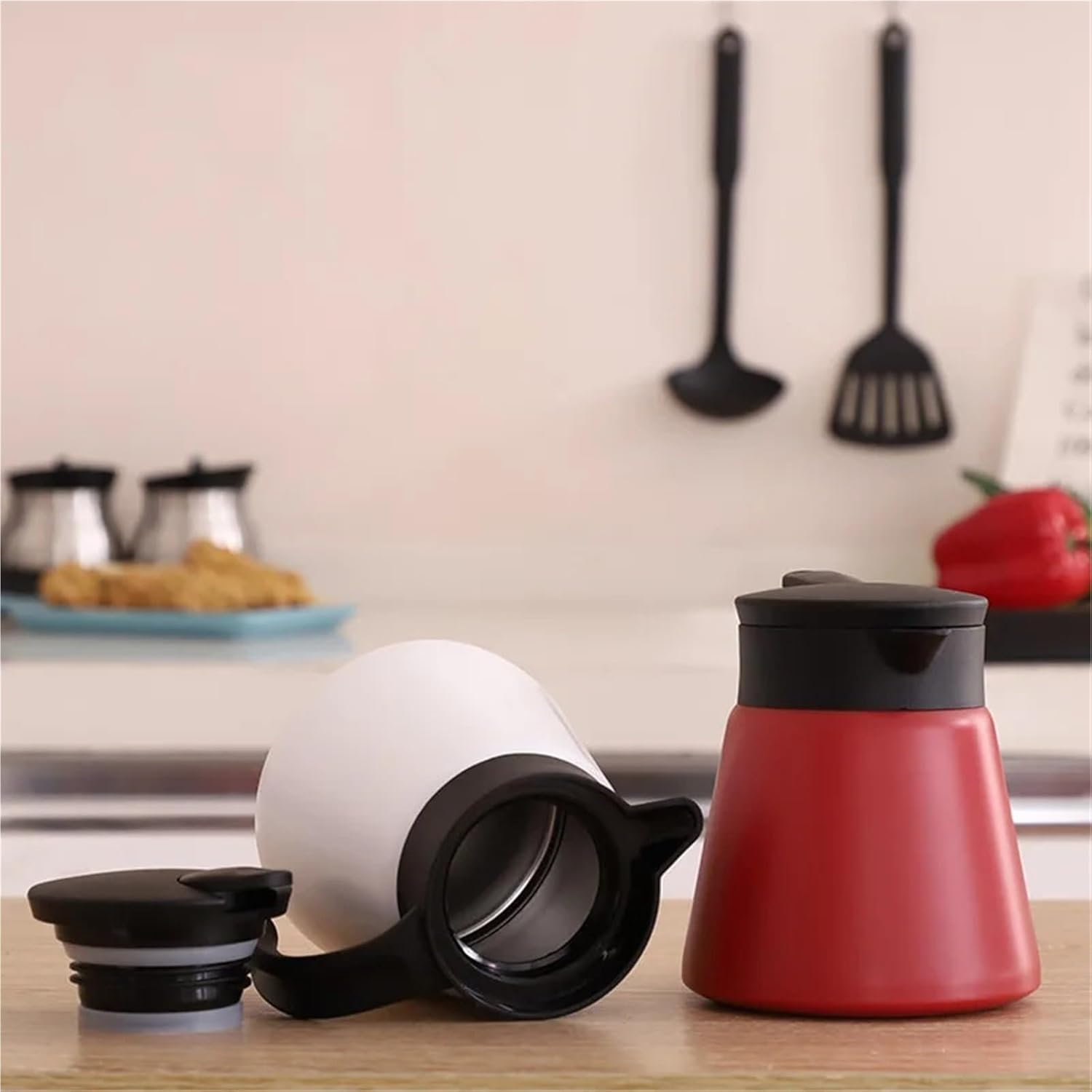 Thermal Coffee Carafe Tea Pot - 304 Stainless Steel Double Wall Vacuum Insulated, Cool Touch Handle, Hot & Cold Retention, 680Ml(680Ml Black) image number 2