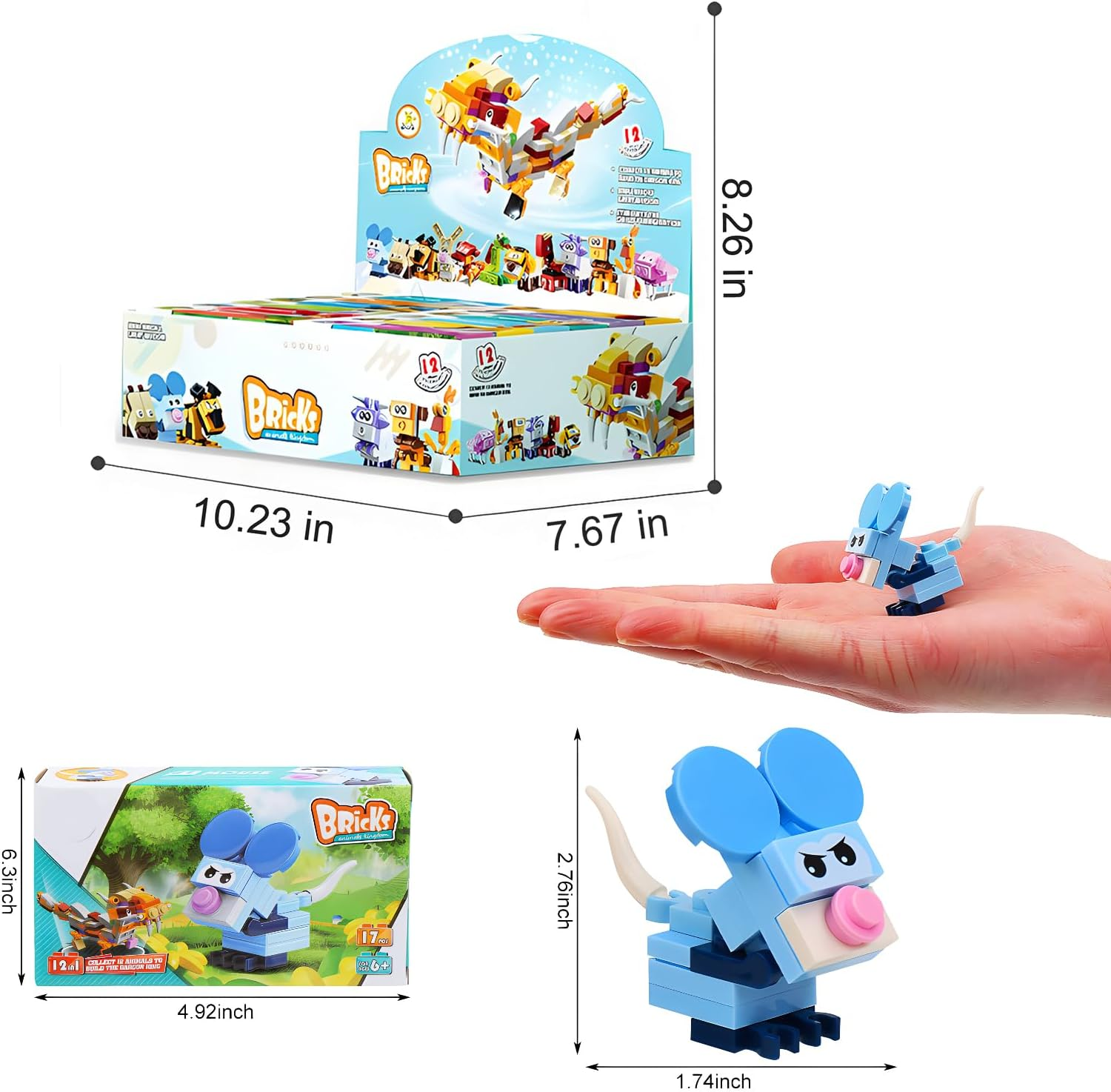 12PCS Party Favors for Kids, Mini Animal Building Blocks ,Building Sets Stem Toys , Assorted Building Blocks Sets for Birthday Party Gift,Goodie Bags, Prize,Cake Topper image number 5