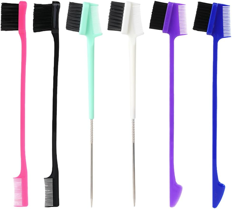 TRKETK 6 Pcs Hair Edge Brush, Double Sided Edge Control Hair Brush Tool Natural Styling Eyebrow Combs Edges Smooth Comb Dual Ended Comb for Eyelash Combs Hairstyling Eyebrow Brushes (6 Colors) image number 2
