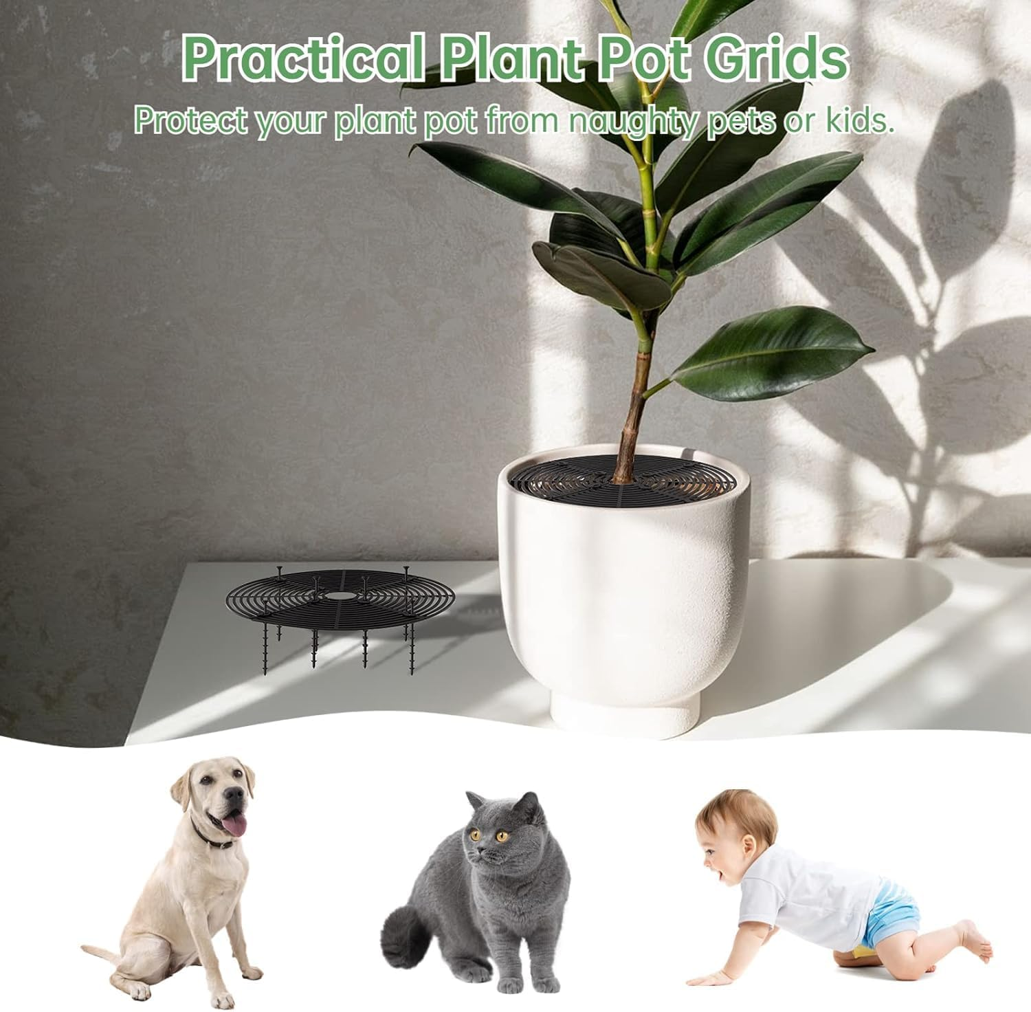 Leanockesa 3Pcs Plastic Grid Plant Pot Cover with Stake, Plant Pot Protector for Soil & Drainage, Reusable Garden Mesh Covers for Indoor Outdoor Potted Plants(Black) image number 1