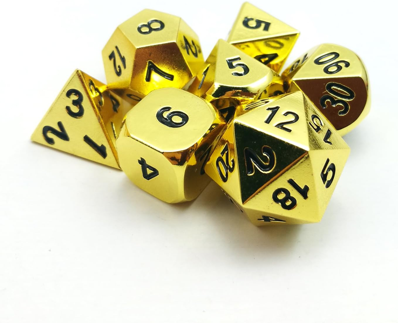 Bescon Deluxe Golden Solid Metal Polygonal Dice Game Dice for DND Dungeons and Dragons, Gold Metallic RPG - Role Play Polyhedral Dice 7 Pieces Set D4 D6 D8 D10 D12 D20 D% image number 4