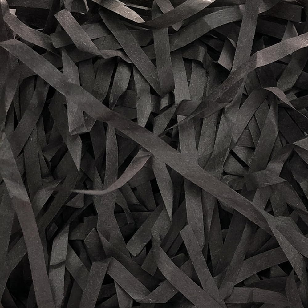 Suithink Shredded Paper for Gift Baskets, 200G Crinkle Cut Paper Shred Filler for Birthdays, Weddings,Boxes Bags, Basket Filler,Anniversaries,Gift Wrapping (Black)