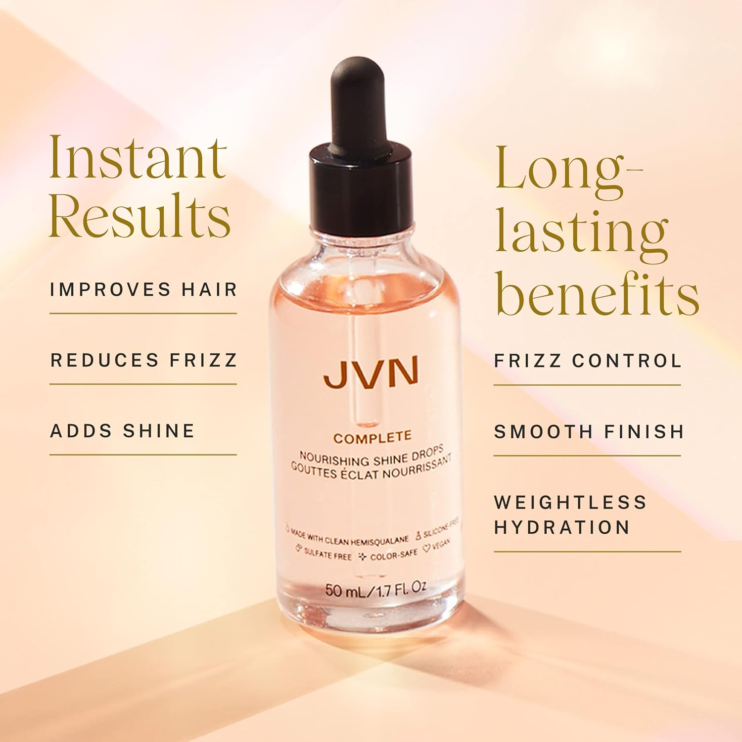 JVN Complete Nourishing Shine Drops, Hair Oil for Hydration and Long-Term Hair Health, Styling Oil for All Hair Types, Sulfate-Free, 1.7 Fluid Ounces image number 5