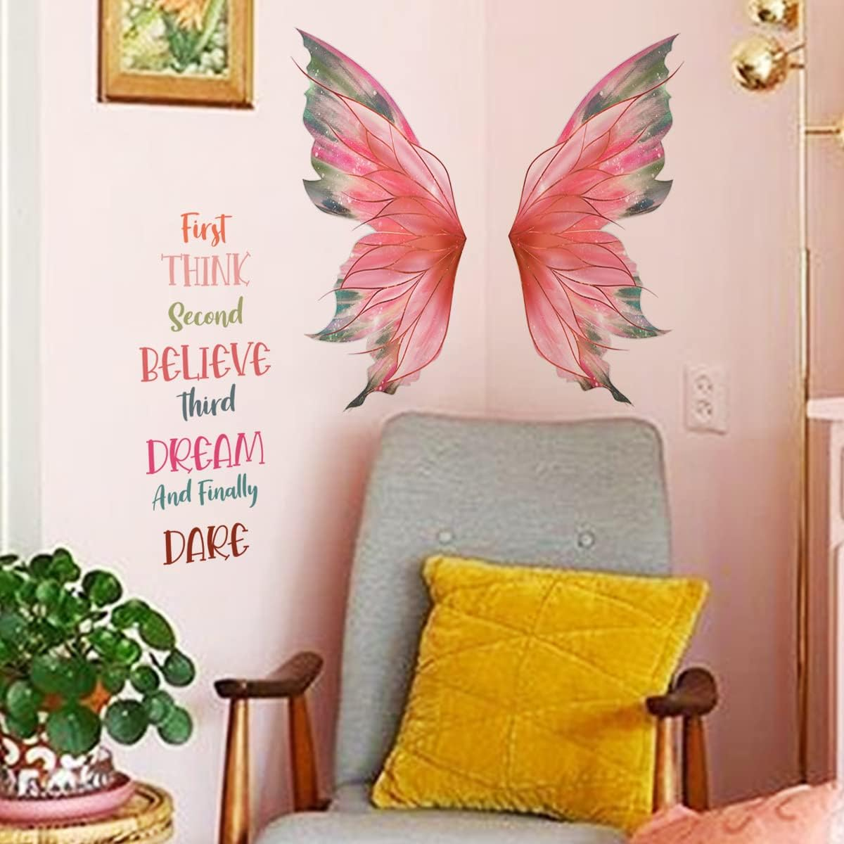 Pink Butterfly Wall Decal Inspirational Quote Wall Stickers 22.8X16.9Inch Motivational Saying Self-Adhesive Vinyl Wall Clings for Door Bedroom Living Room Nursery Decoration image number 4