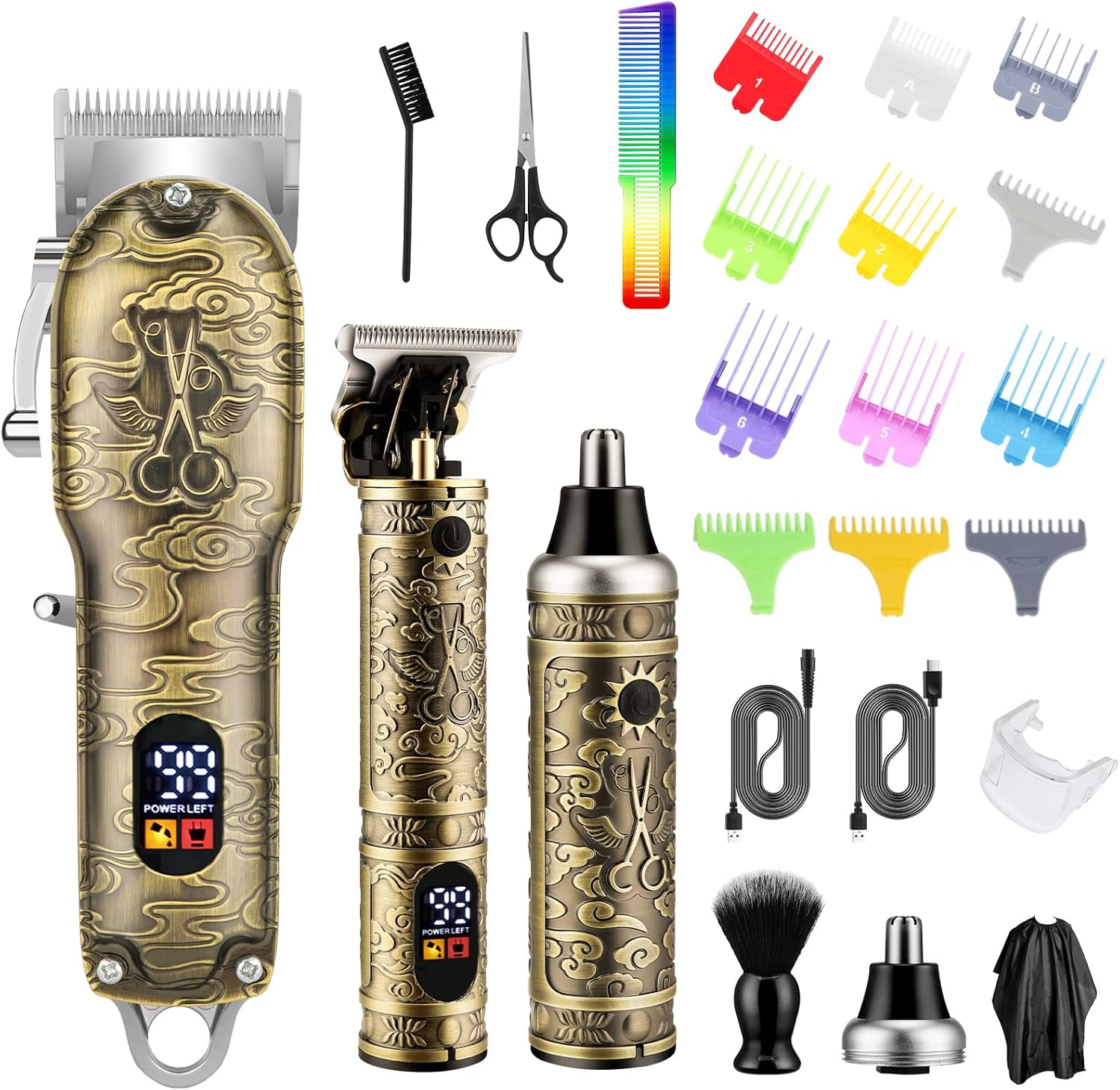 Hair Clippers for Men Cordless Professional Barber Set - USB Rechargeable T Blade Trimmer for Beard/Nose - Hair Cutting Kit Gifts for Men - Bronze 4 image number 7