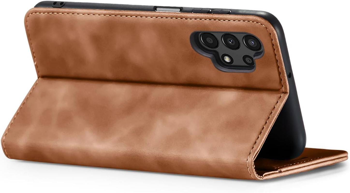 LBH Mobile Phone Case for Samsung Galaxy A13 in Light Brown with Card and Money Compartment Smartphone Case with Stand Function Flip Case Protective Case Magnetic Closure Vintage image number 2