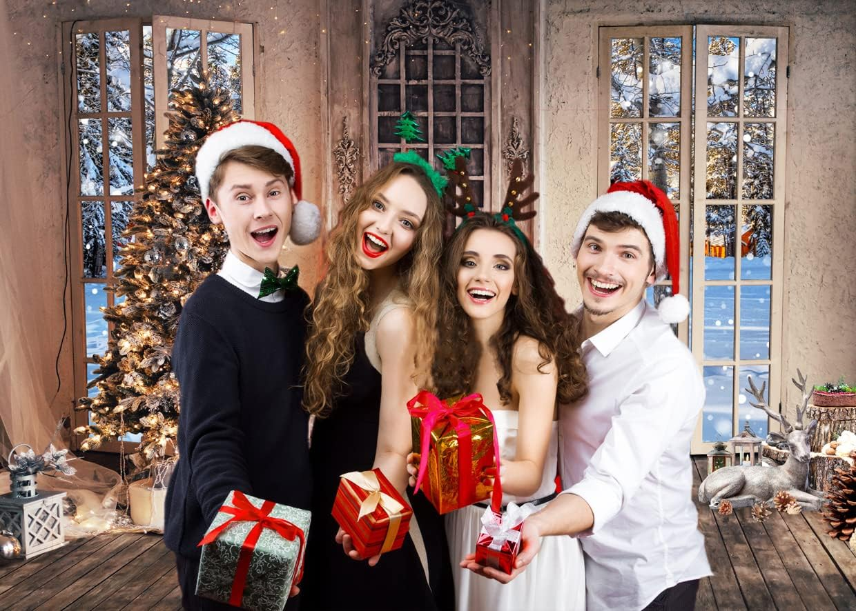 7X5FT Christmas Tree Backdrops for Photography Xmas Indoor Background No Wrinkles Fabric Vintage Backdrop Portrait Photobooth Party Banner Decorations Props F19 image number 5