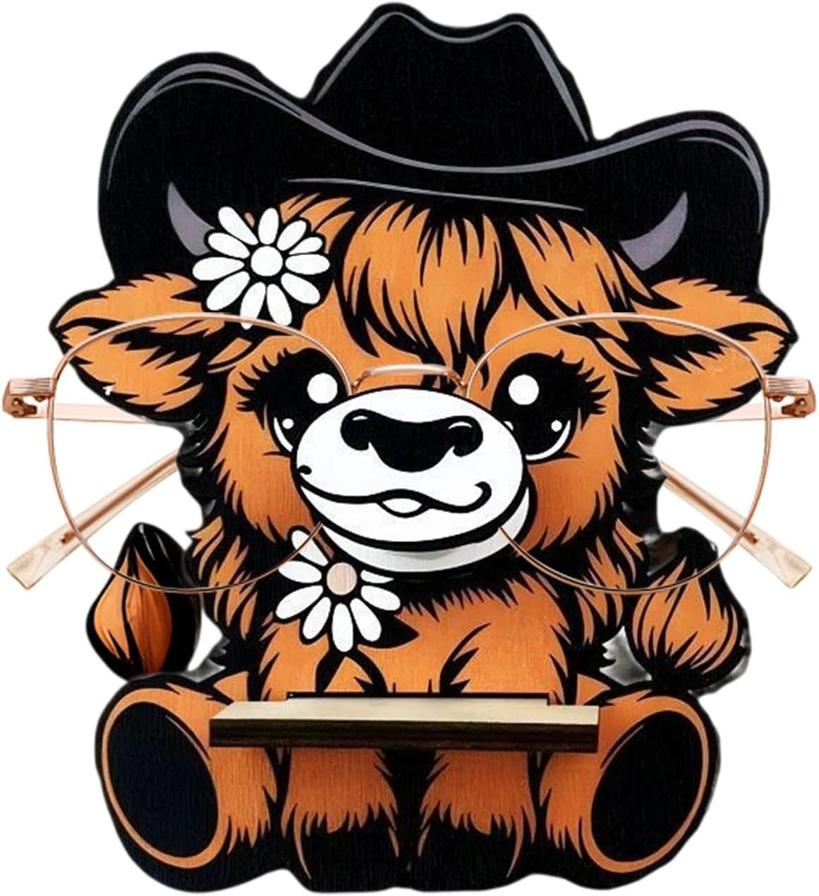 Animal Glasses Holder - Funny Glasses Stand, Highland Cow Glasses Holder | Portable Highland Glasses Holder Stand, Glasses Holder Statues, Wooden Cow Glasses Stand for Desk image number 1