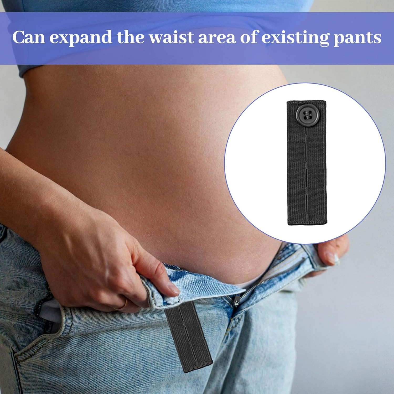 8 Pcs Adjustable Maternity Pants Extender, Maternity Clothes Waist Band, Pregnancy Belt with Buttons and Holes Design, Elastic Waist Pregnancy Belt Extender, Button Waistband for Men, Women, Jeans​ image number 4