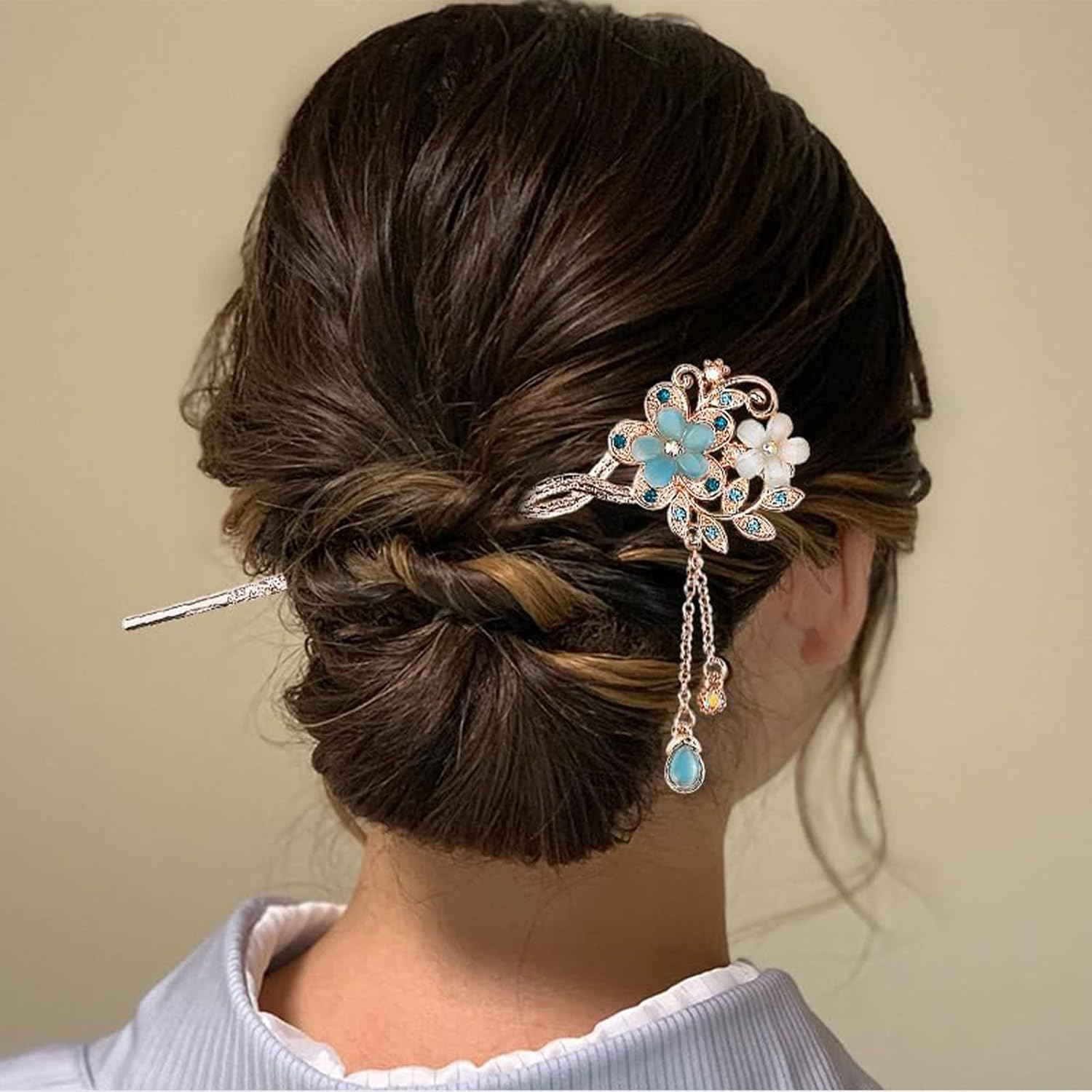 Vintage Hair Stick Opal Hair Sticks Hair Chinese Hair Pins Old Hair Clip (Blue) 1 Piece (Pack of 1)