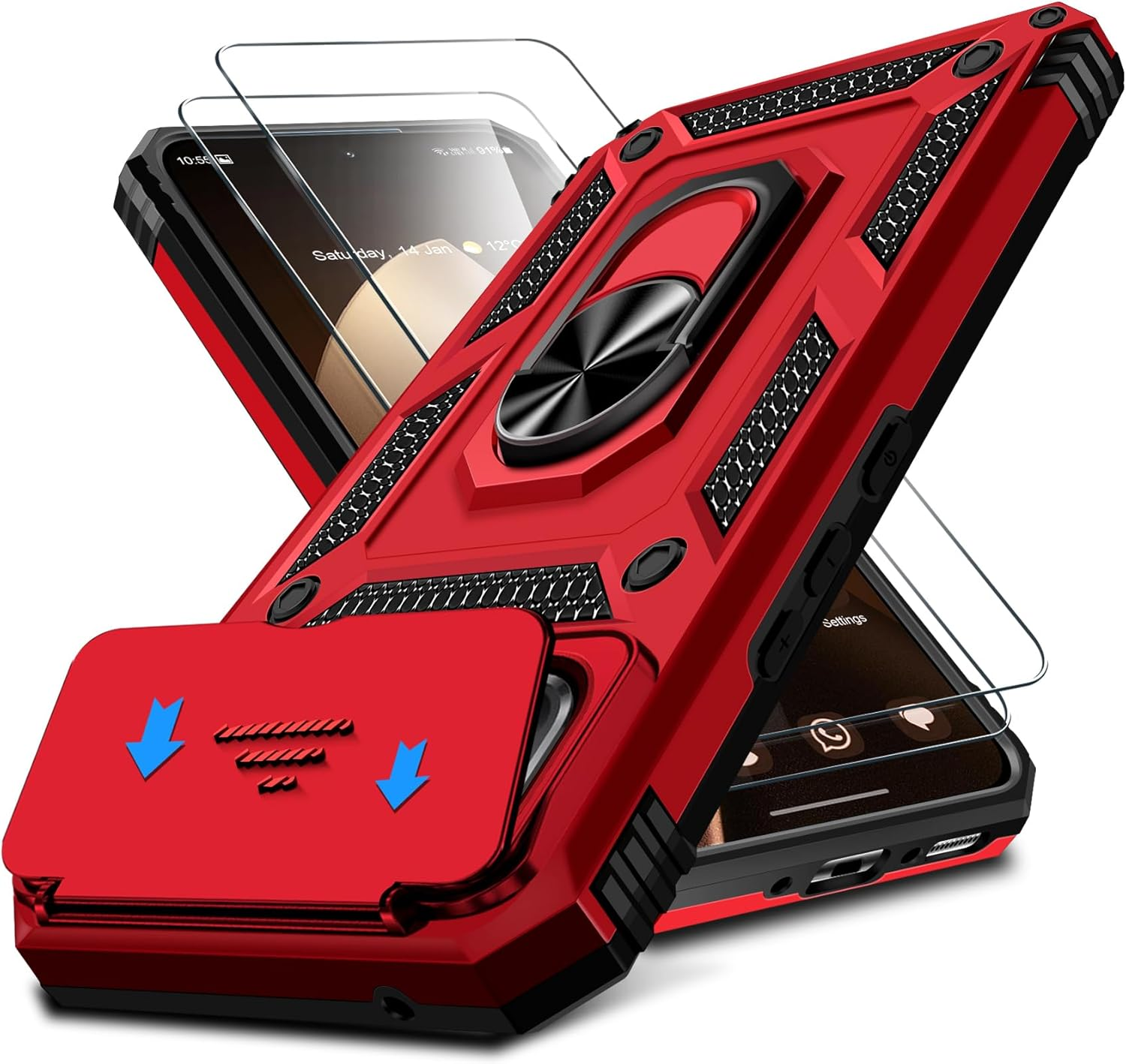 Camera Protection Mobile Phone Case for Xiaomi 15T Pro 5G Case with Xiaomi 15T Pro Screen Protector, 360&deg; Magnetic Metal Ring Holder Stand Mobile Phone Case PC & TPU Military Kickstand Shockproof