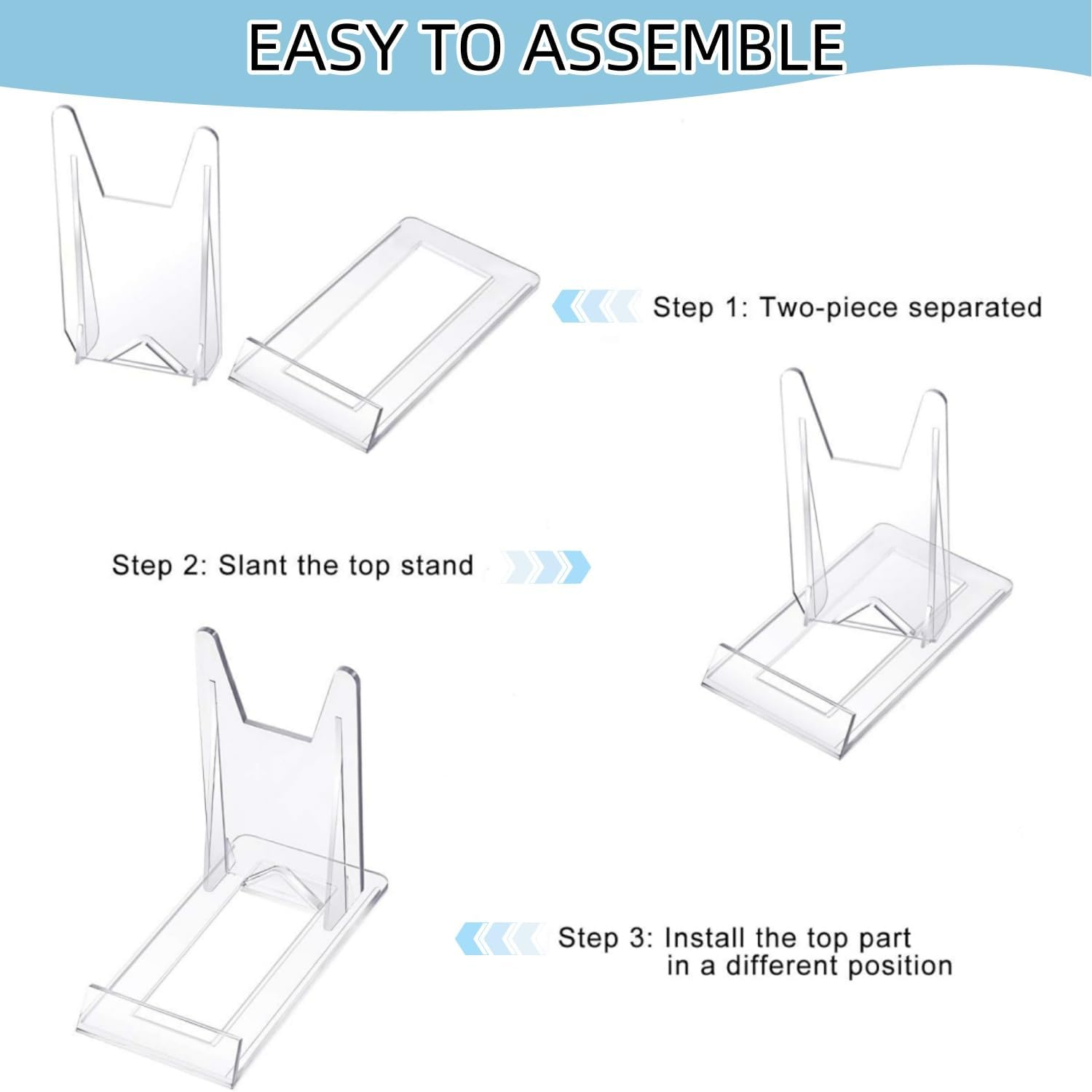 12 Pack Clear Plastic Plate Stands, Angle Adjustable Plastic Display Stand Easel, Clear Display Easel, for Display Pictures, Photo and Artworks image number 5