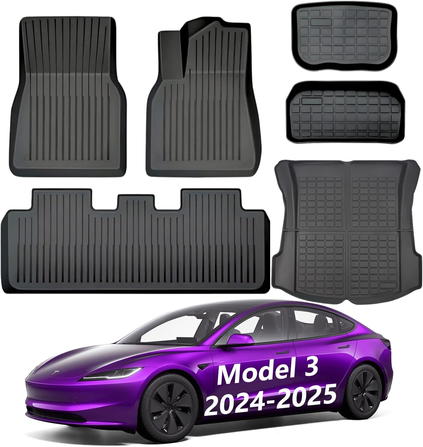 VINBY Floor Mats Made for Tesla Model 3 2024 2025, Original 3D All-Weather Anti-Slip Waterproof Full Coverage Floor Pad Set, Suitable for Tesla Model 3 Highland Accessories 2024-2025,Black image number 3