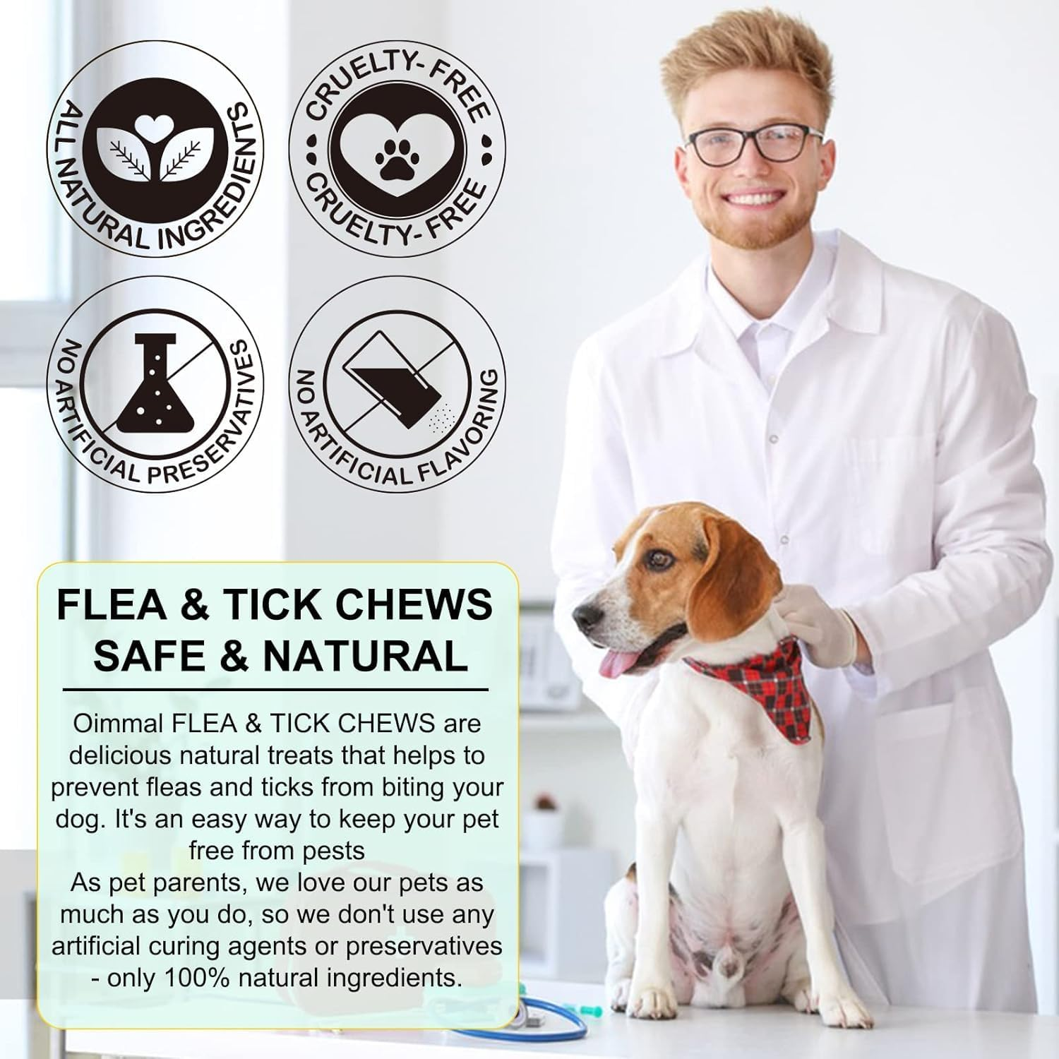 Natural Flea & Tick Prevention Chews for Dogs - Peking Duck Flavour Soft Chews with Vitamins B1, B6, B12 - Vet-Approved Deworming Supplement for All Breeds & Ages - 60 Chewable Tablets image number 6