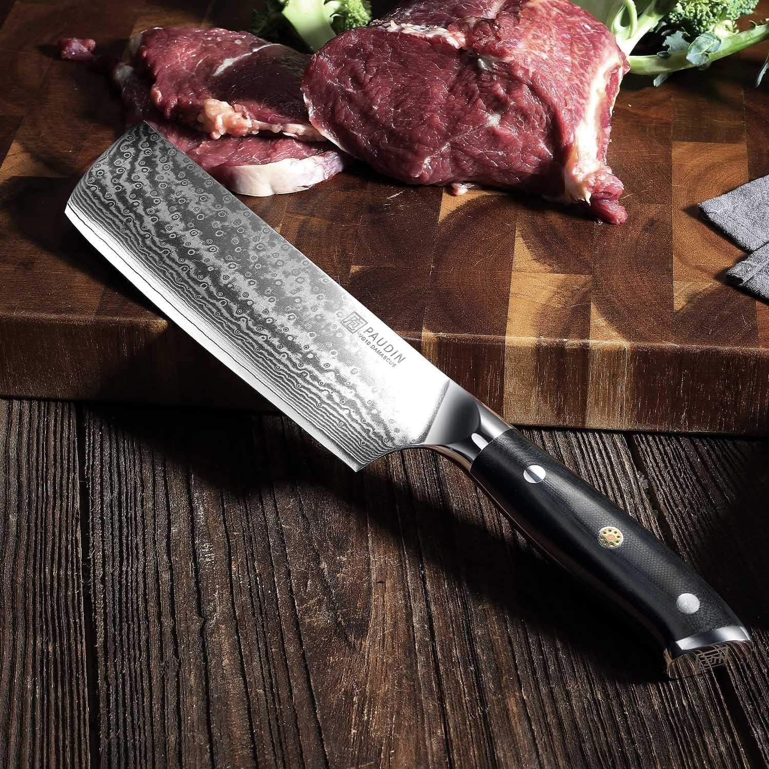 PAUDIN Nakiri Knife 7'', Damascus Chef Knife, Japanese VG-10 Stainless Steel, Kitchen Knife with G10 Full Tang Handle, Razor Sharp 67-Layer Forged Blade image number 1