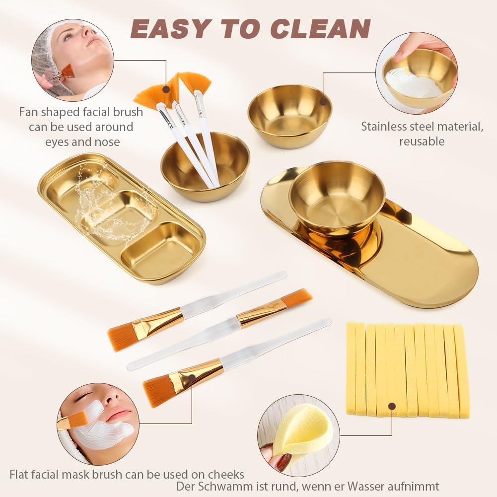 23Pcs Esthetician Supplies for Facials Set, Face Mask Applicator Brushes Tools, Women Facial Mask Mixing Kit Facial Tools, for DIY Skincare(Gold,Size:Multisize) image number 1