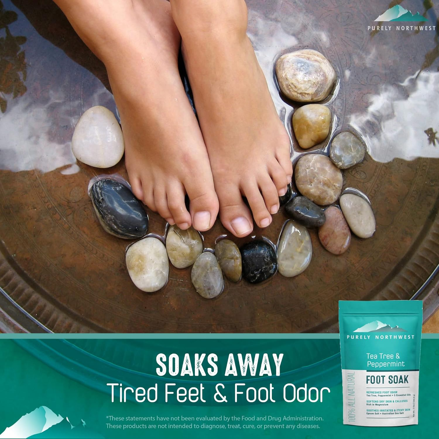 Tea Tree Oil Foot Soak with Epsom Salt Refreshes Feet and Toenails Leaving Feet Feeling Soft Clean and Healthy ? Helps Soak Away Tired Feet - 16 Oz image number 3