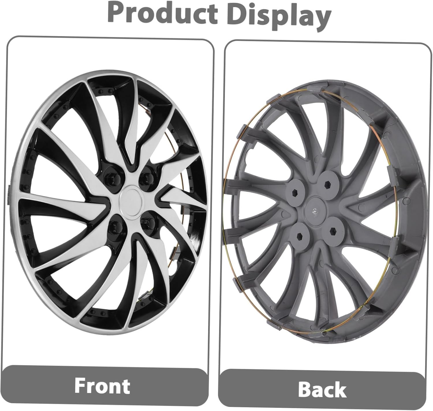 COSMEVIVI 14-Inch Silver Black Automotive Hubcap Wheel Cover Car Rim Hub Case Replacement for 14" Steel Wheels Compatible with Passenger Vehicles image number 3