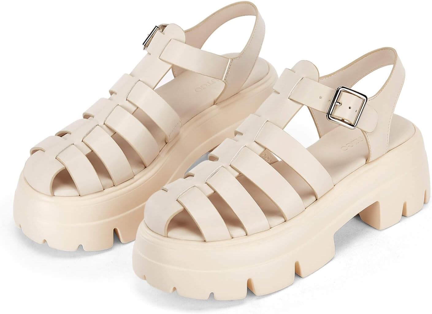 Coutgo Womens Platform Chunky Heels Sandals Gladiator Ankle Strap Heels Lug Sole Summer Fisherman Y2K Shoes