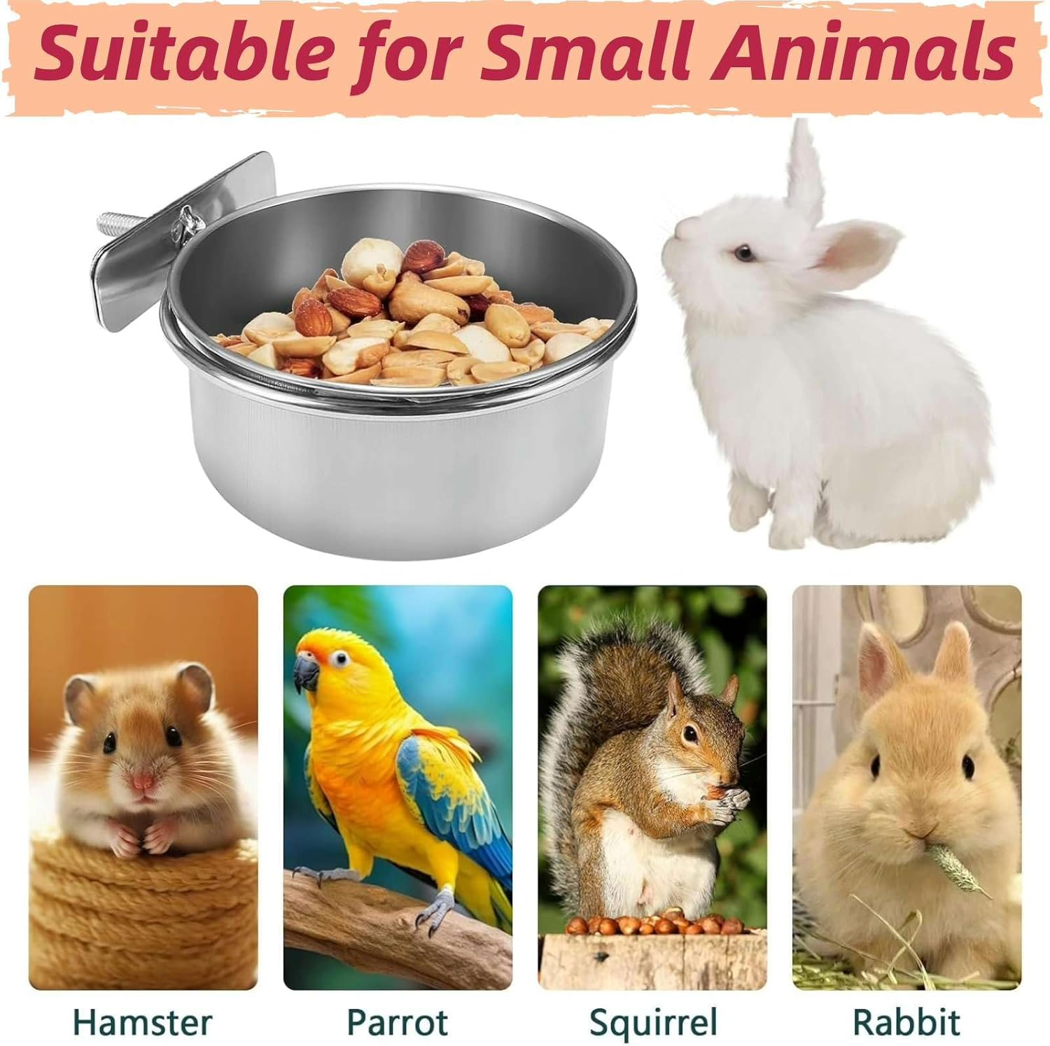 Hilleo Bird Feeder Bird Cage Accessories Include 2Pcs Stainless Steel Bird Bowls with Clamp Holder and 3Pcs Bird Food Holder, for Chinchilla Parrot Macaw Budgie Cockatiel Parakeet and Small Animals image number 6