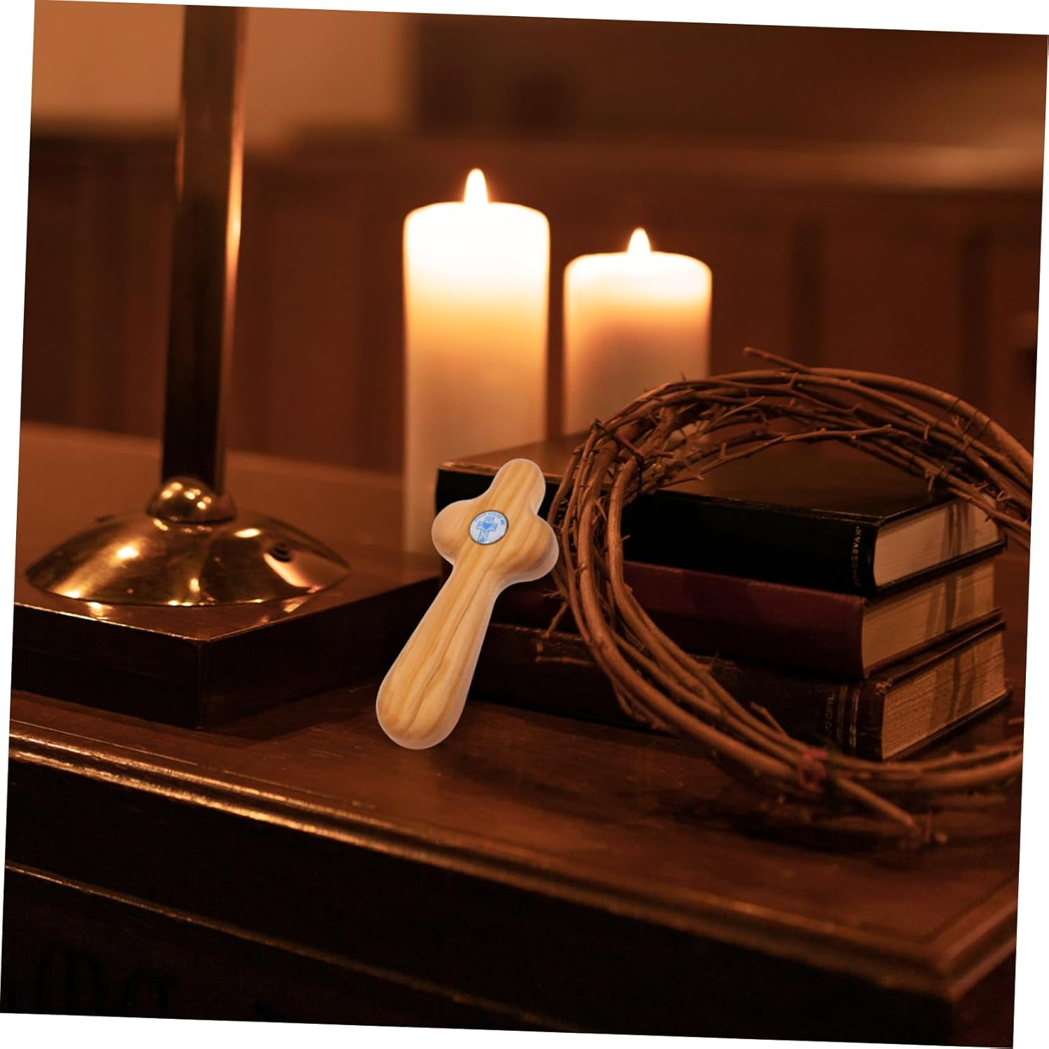 GARIOUANS Handheld Olive Wood Cross for Baptism First Communion Christian Prayer Portable Sustainable Design for Personal Reflection Gifting for Pocket Use image number 3