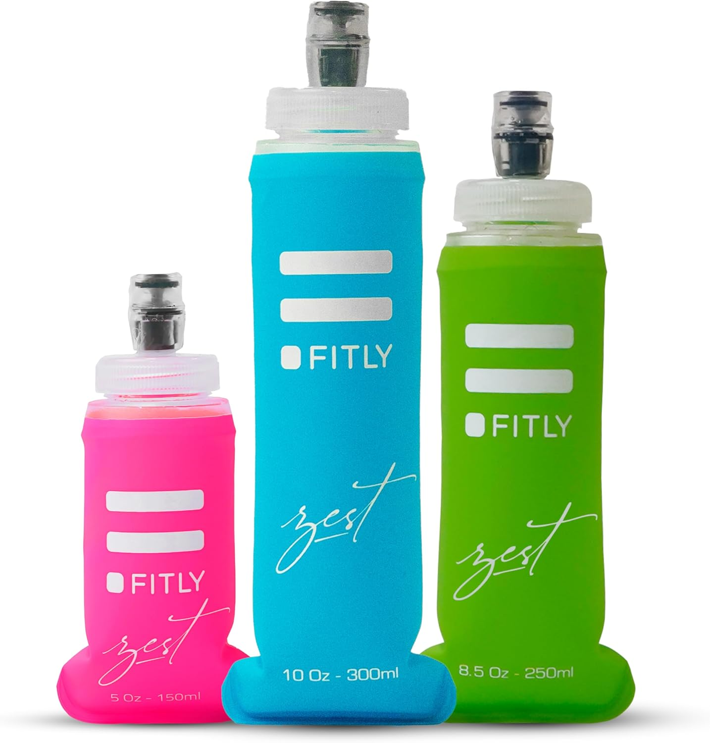 FITLY Soft Flask 3 Pack - 5Oz/150Ml, 8.5Oz/250Ml, & 13.5Oz/400Ml - Shrink as You Drink, BPA & Pvc-Free, Collapsible, Reusable, Perfect for Running, Hiking, Climbing - Blue image number 6