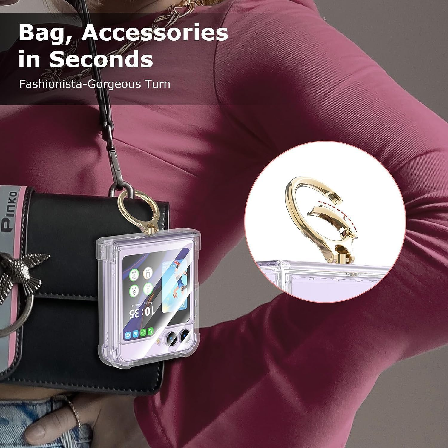 ELEPIK for Samsung Flip 5 Case with Hinge Protection, Samsung Galaxy Z Flip 5 Case with Ring Kickstand [Back Window Screen Protector] Protective Cover for Samsung Galaxy Z Flip 5 5G, Clear. image number 7