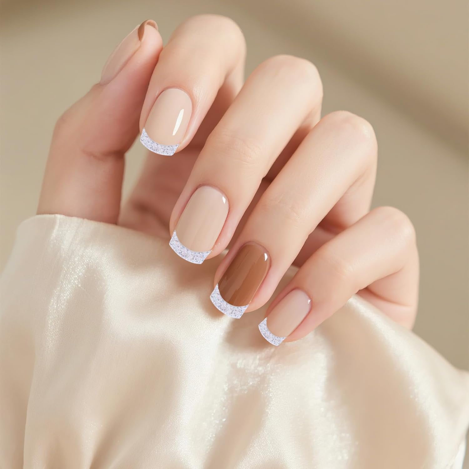 8 Sheets Glitter French Tip Nail Stickers, 3D Self-Adhesive Nail Decal with Curved Lines Design Women DIY Manicure Decoration Supplies image number 3