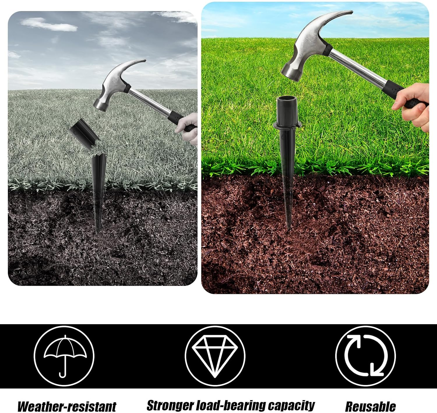 12Pcs Solar Light Replacement Stakes, 5.39X1.1In Metal Solar Lights Spikes with Nesting Covers Reliable Outdoor Ground Stakes Solar Light Parts for Garden Lights Landscape Yard Pathway image number 2