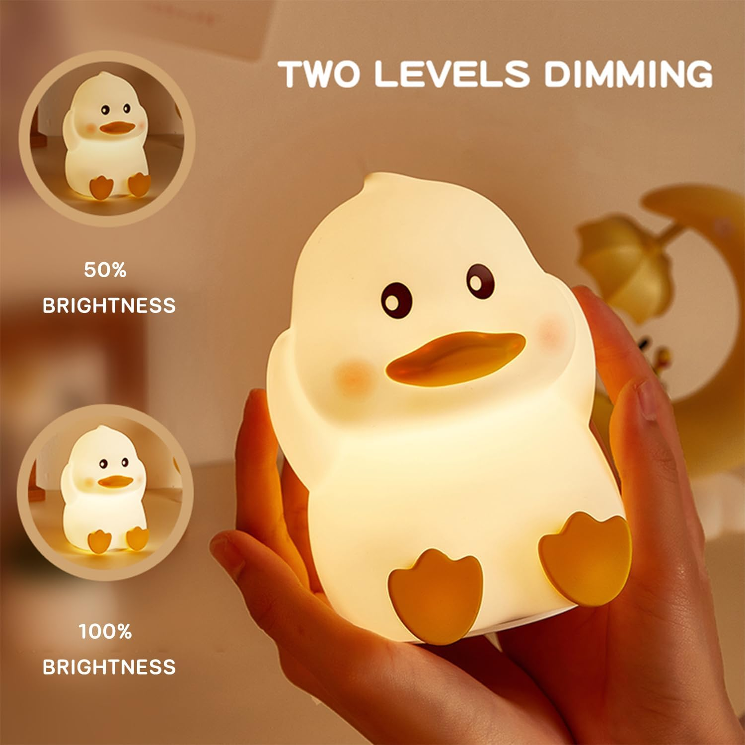 Slotlien Night Light, Timer Kids Night Light, Cute Animal Baby Nursery Lamp, Squishy Silicone Touch Lamp, Dimmable Night Lamp, Kawaii Rechargeable LED Nightlight, Gifts for Kids Baby Women (Duck) - Panda image number 2