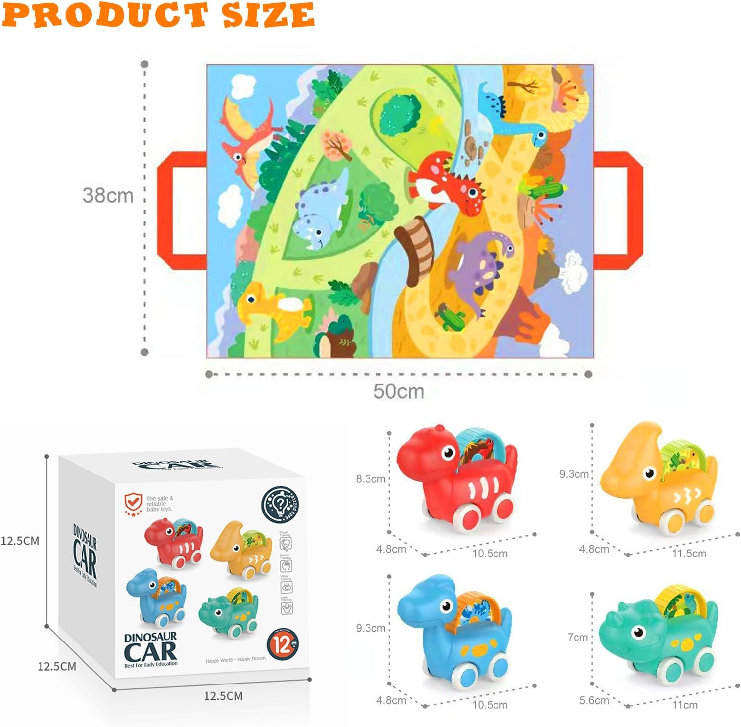 4 PCS Dinosaur Car Toys with Playmat/Storage Bag,1St Birthday Gifts for Toddler Toys Age 1-2, Baby for 1 2 Year Old Boy, 1 2 Year Old Boy Birthday Gift for Infant Toddlers image number 6