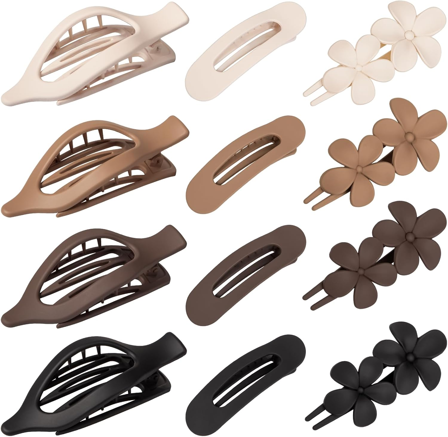 12 Pcs Flat Hair Clips for Women - 3 Styles Flat Claw Clips for Thin Thick Hair, Strong Hold Hair Accessories