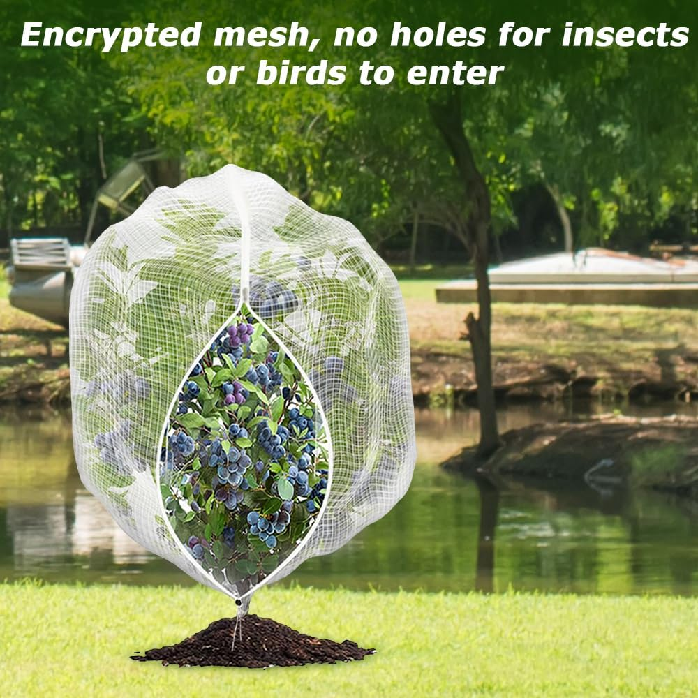 2 Pack Insect Netting Plant Covers with Drawstring and Zipper, 1X1.2M PE Mesh Garden Bug Net, Durable & Reusable Bird Protection Mesh, Bird Barrier for Potted Plants, Fruit Trees image number 5