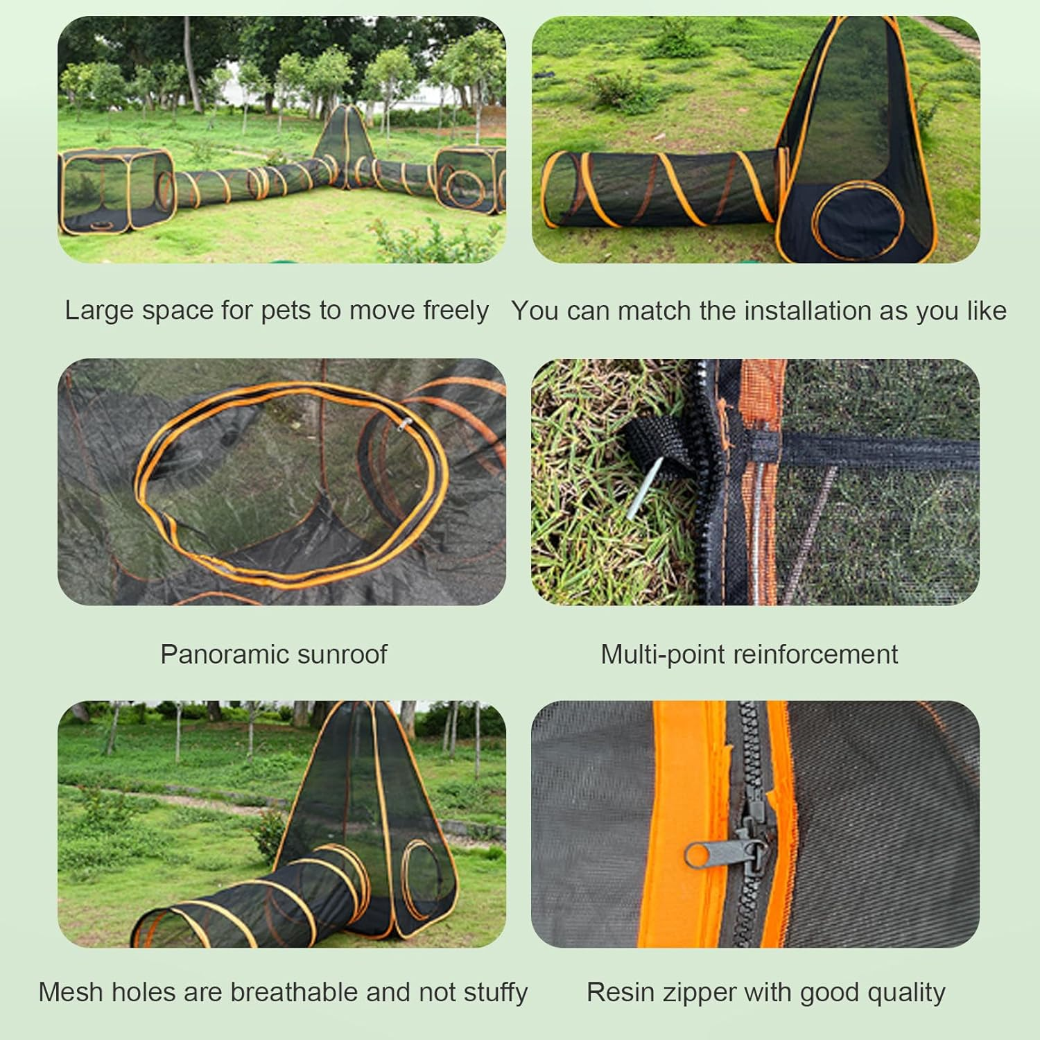 Outdoor Cat Enclosures, Portable Cat Playpen with Cat Tunnel - Foldable Outdoor/Indoor Cat House - Rabbits Ferrets, Small Animals Pet Tent image number 6