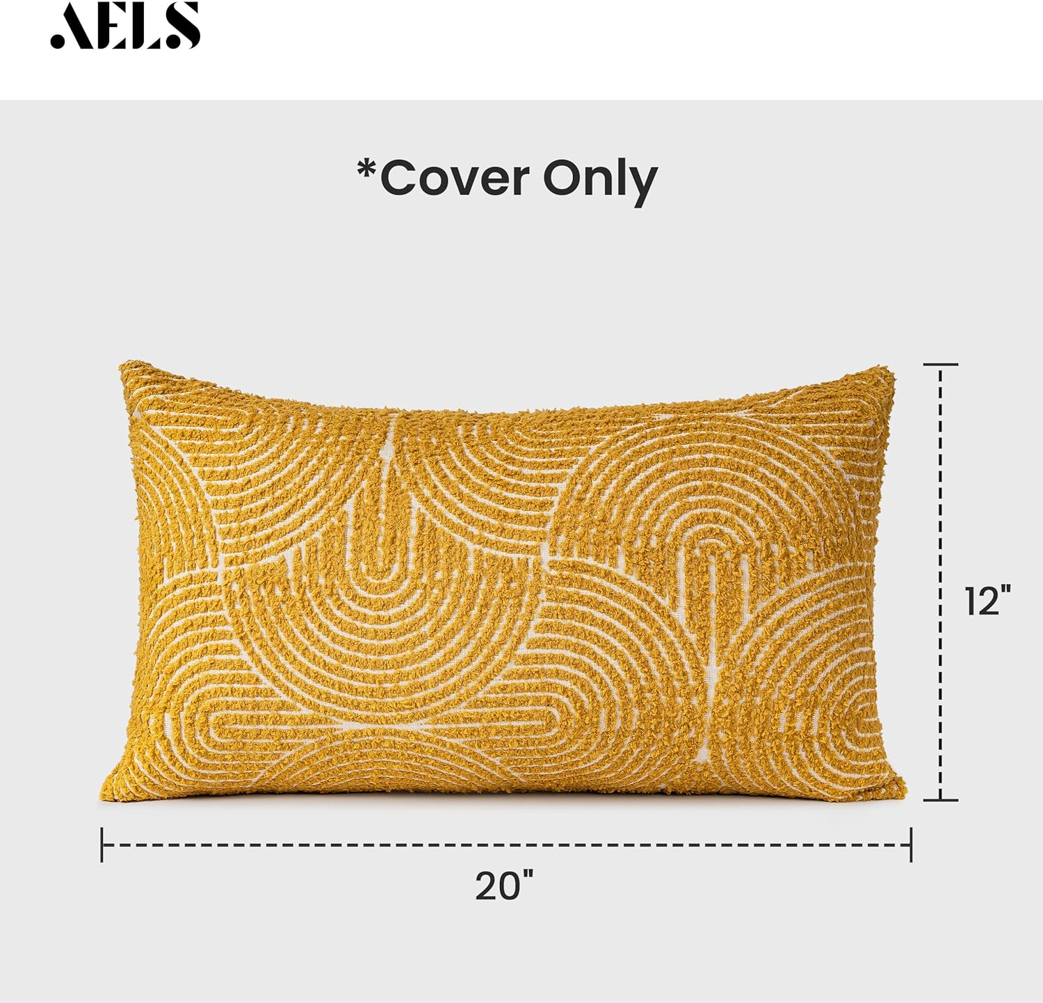 AELS Boho Decorative Textured Throw Pillow Covers 12X20, Organic Modern Mid Century Rainbow Tufted Pillow Case, Farmhouse Rustic Geometric Woven Cushion Case for Bed Couch Sofa, Mustard Yellow image number 6