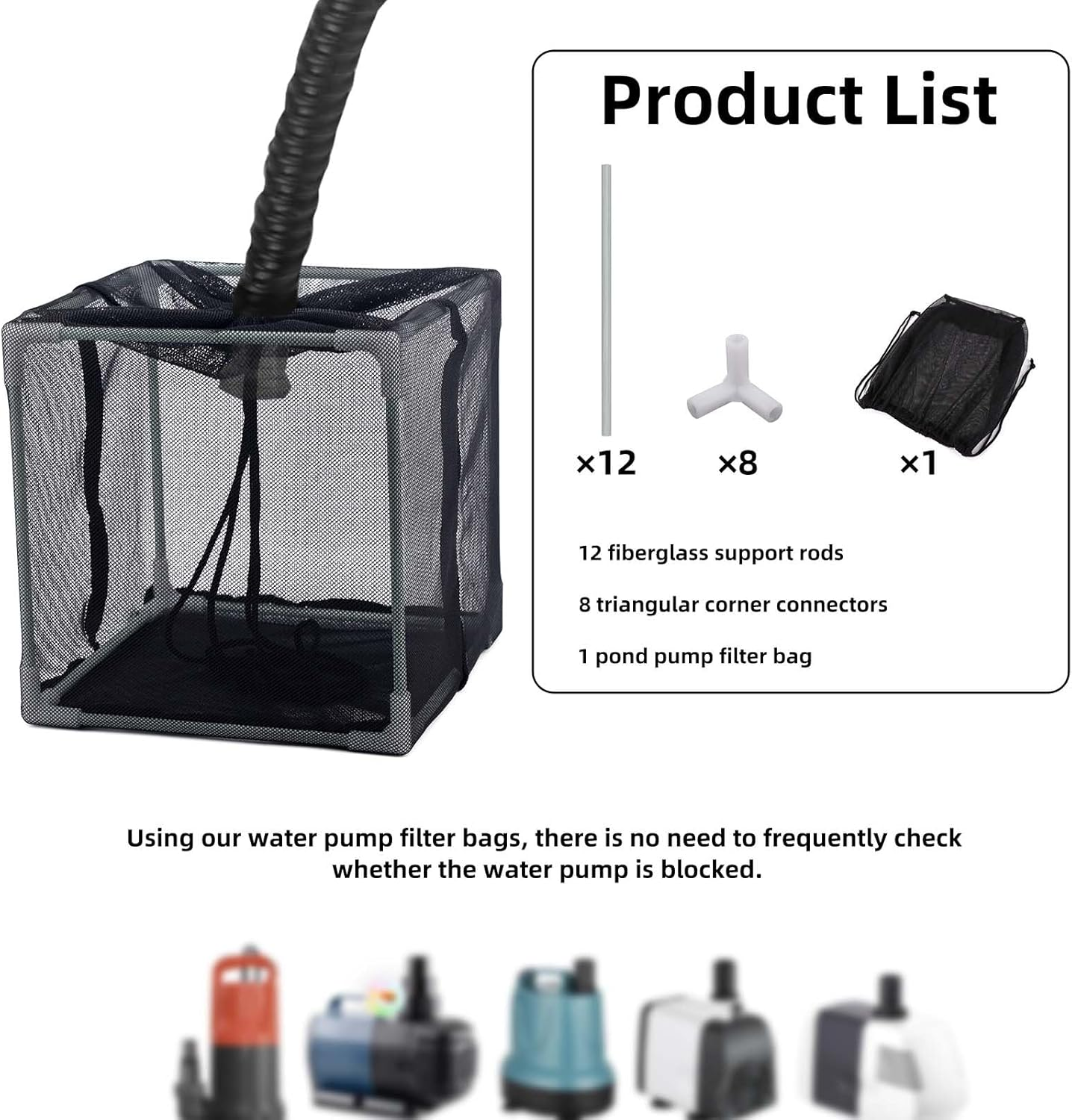 10In Pond Filter Bag, Black Mesh Pump Filter Media Bag Anti-Clogging Cube Pond Cover Water Pump Barrier Box Basket Cage for Outdoor Fish Koi Ponds Swimming Pools Garden Water Features image number 1