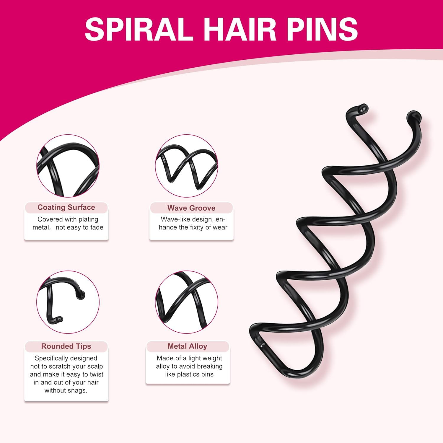 30 Pcs Spiral Hair Pins, Spin Pins for Hair, Alloy Spiral Bobby Pins, Bun Twist Spiral Hair Pins with Non-Scratch Rounded Tips for Women (Multicolor, 2.36 Inches) image number 2