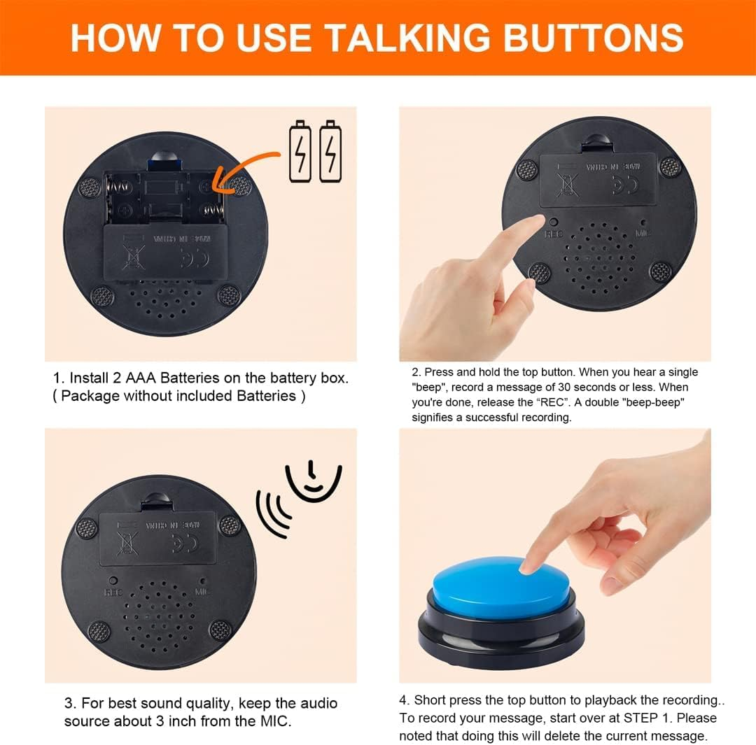 Voice Recording Button, Dog Buttons for Communication Pet Training Buzzer, 30 Second Record&Playback, Voice Recording Clicker for Cat, Puppy, Pet Trainin (6PCS) image number 6