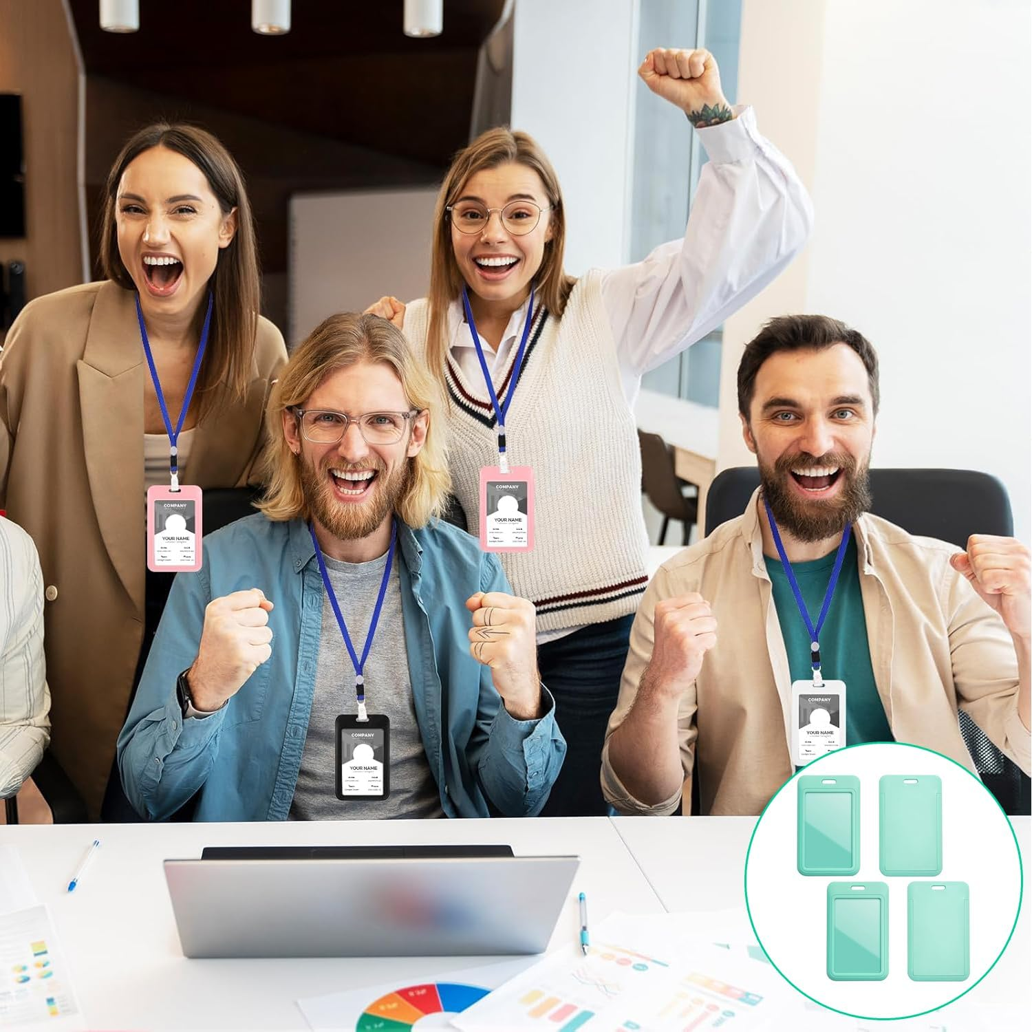 Yharnamite 4 Pcs Sliding ID Badge Holder with Clear Window ID Card Protector, Slide Open ID Card Case Vertical Work Badge Holder for Office, School, Credit Cards, Driver&rsquo;S Licenses and Passes (Green) - Green image number 5