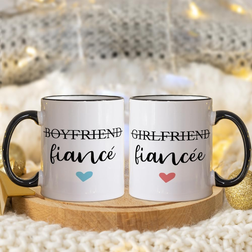 Boyfriend and Girlfriend Coffee Mug Gift Set,Fiance and Fiancee Couple Mug,Engagement Gifts for Couples Newly Engaged Him Her His Hers Mr Mrs Bride Groom Bridal Shower, Fianc&eacute; Gifts for Women 11 OZ image number 2