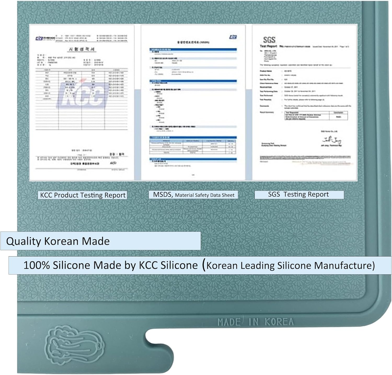 Korean Made Thick Silicone Double-Sided Usable Cutting Board 14.3" X 9.7" Foldable Design Drip Groove Grip Handle Dishwasher Safe 1PCS (Mint) - Mint image number 6