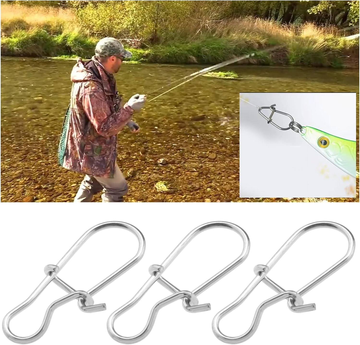 SING F LTD 140Pcs Rotating Slide Bait Hook Connectors Replacement Stainless Steel Fishing Lure Hook Connector Fishing Accessories Silver image number 3