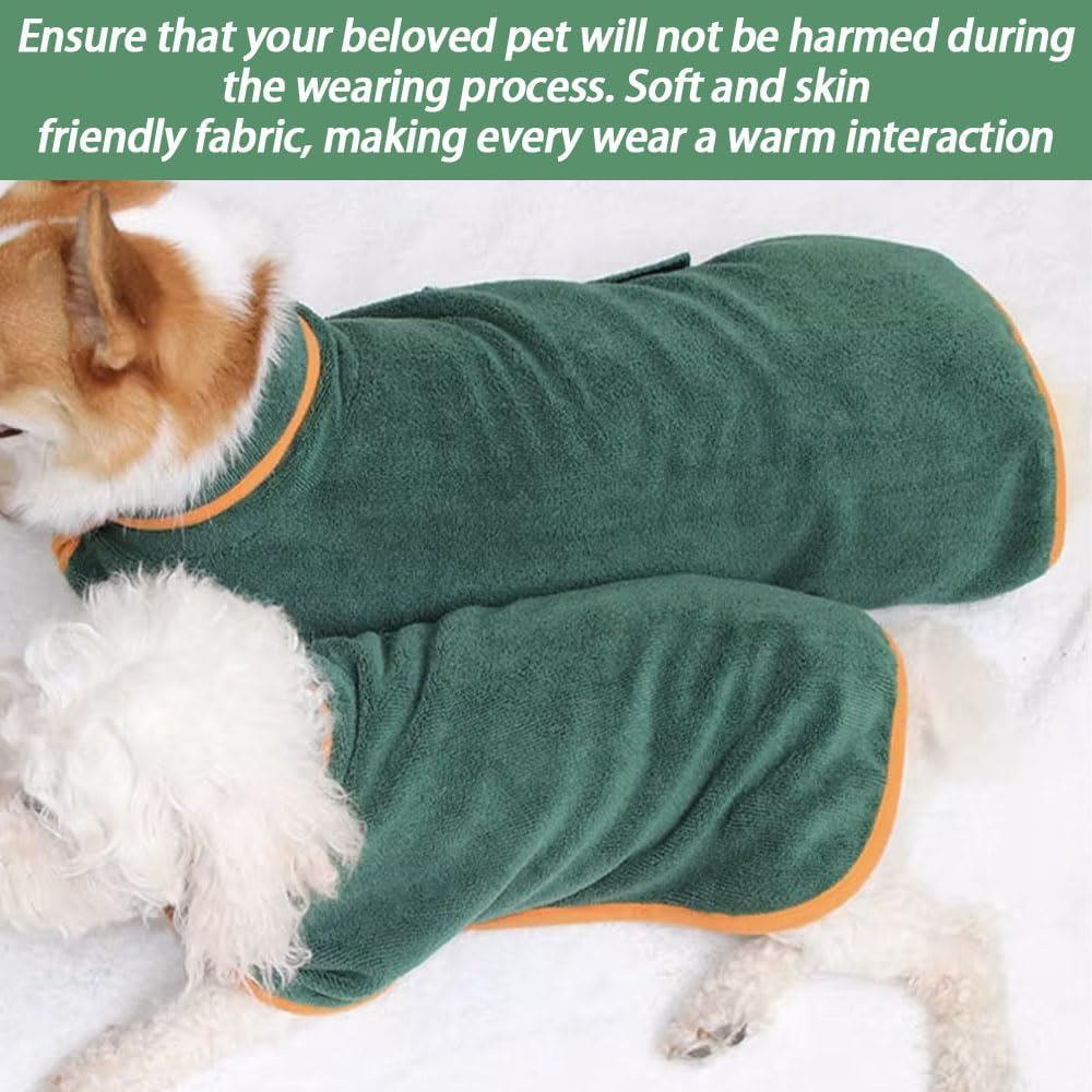 Dog Drying Coat, Microfiber Dog Towel Robe with Super Absorbent Material & Fast Drying Design, Adjustable Collar & Belly Strap for Dogs and Cats for Bath Time, Swimming & Rainy Days (Green) image number 5