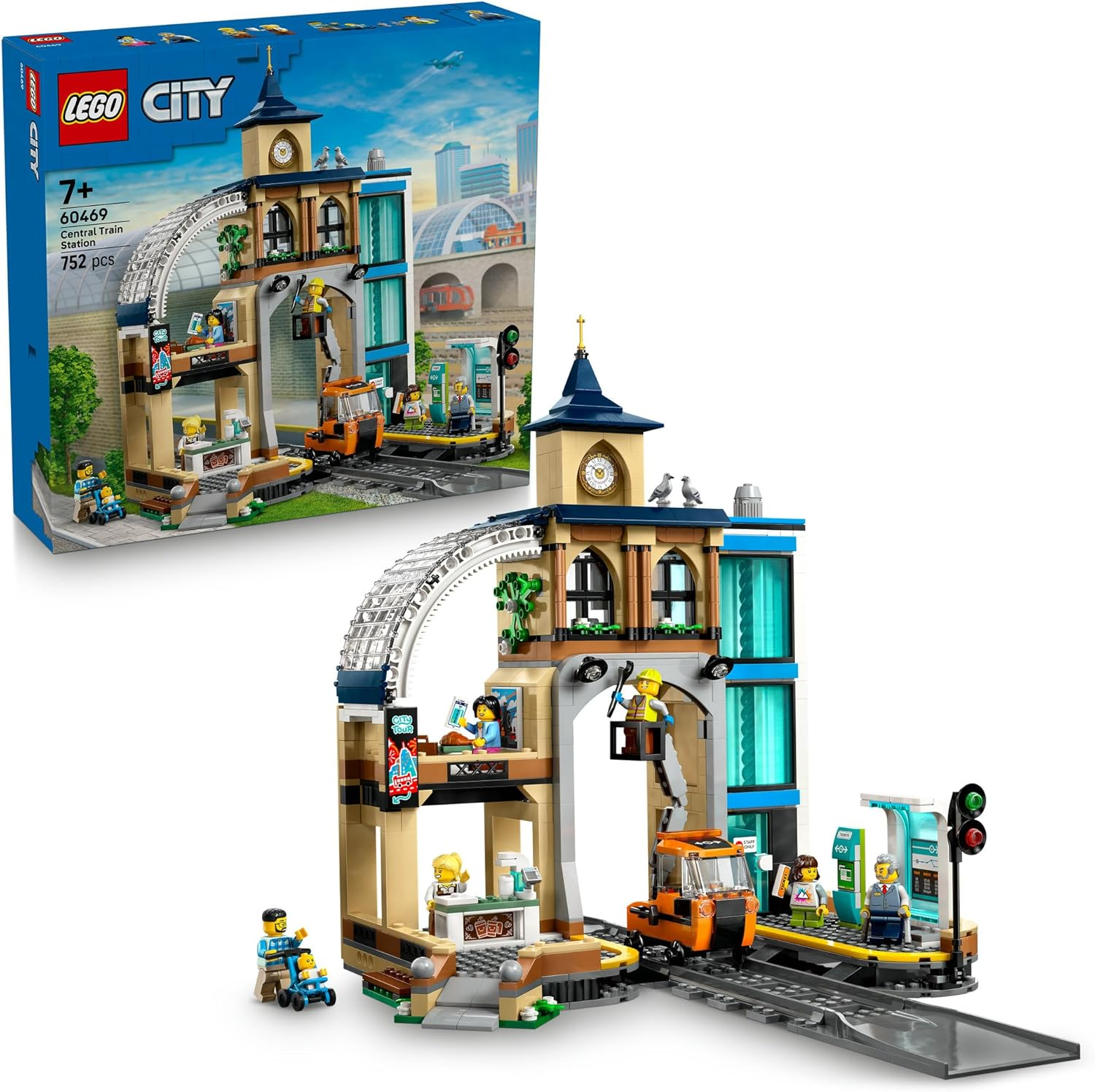 LEGO&reg; City Central Train Station 60469 for Fans of Construction Toys,Model Rail Vehicles and Imaginative Play,Includes a Railcar with a Cherry Picker, 6 Minifigures,Baby Figure and 2 Pigeon Figures image number 6