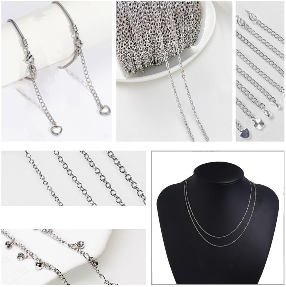 2 Pcs Metal White K Link Chains,Link Stainless,Iron Bulk Curb Chain,Necklace Chain Bracelet Chains,Silver Jewelry Chain,Craft Jewelry Chain,For Jewelry Making DIY Bracelet Anklet,2 Rolls X 10 Yards image number 2