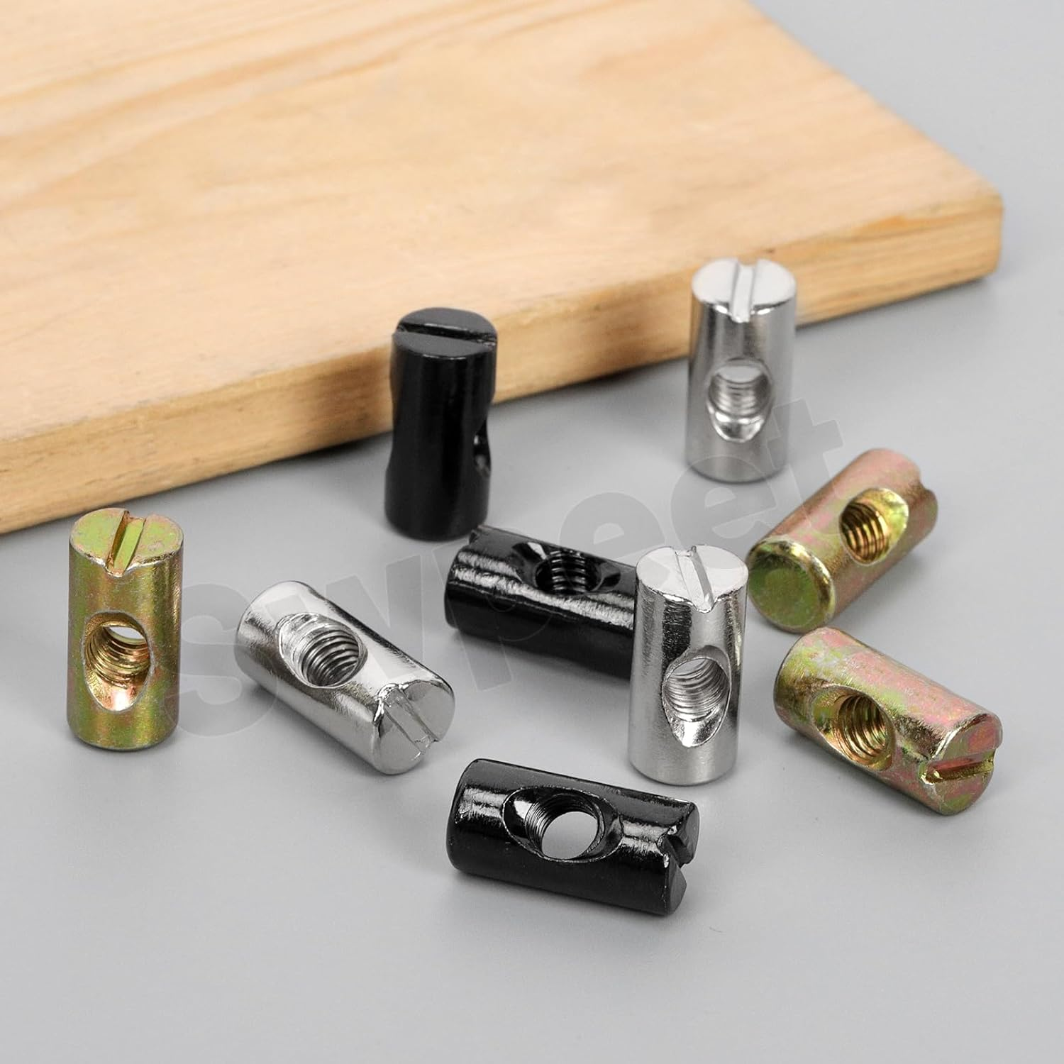 Swpeet 40Pcs Metric M6&times;20Mm Nickel Plated Barrel Nuts Kit,Cross Dowels Slotted Nut, Furniture Nuts Embedded Nut for Beds Crib Chairs Hardware Replacement image number 4