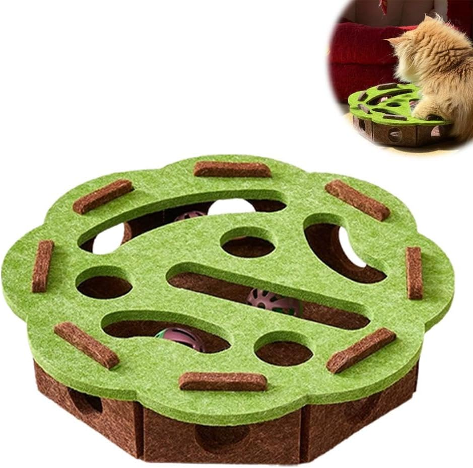 Cat Scratch Puzzle Enrichment Box, Interactive Cat Nail File Enrichment Box,Cats Nail File Scratcher with 3 Bells,For Indoor Cats Scratching & Hunting Mental Felt Maze Boxs (Gray)