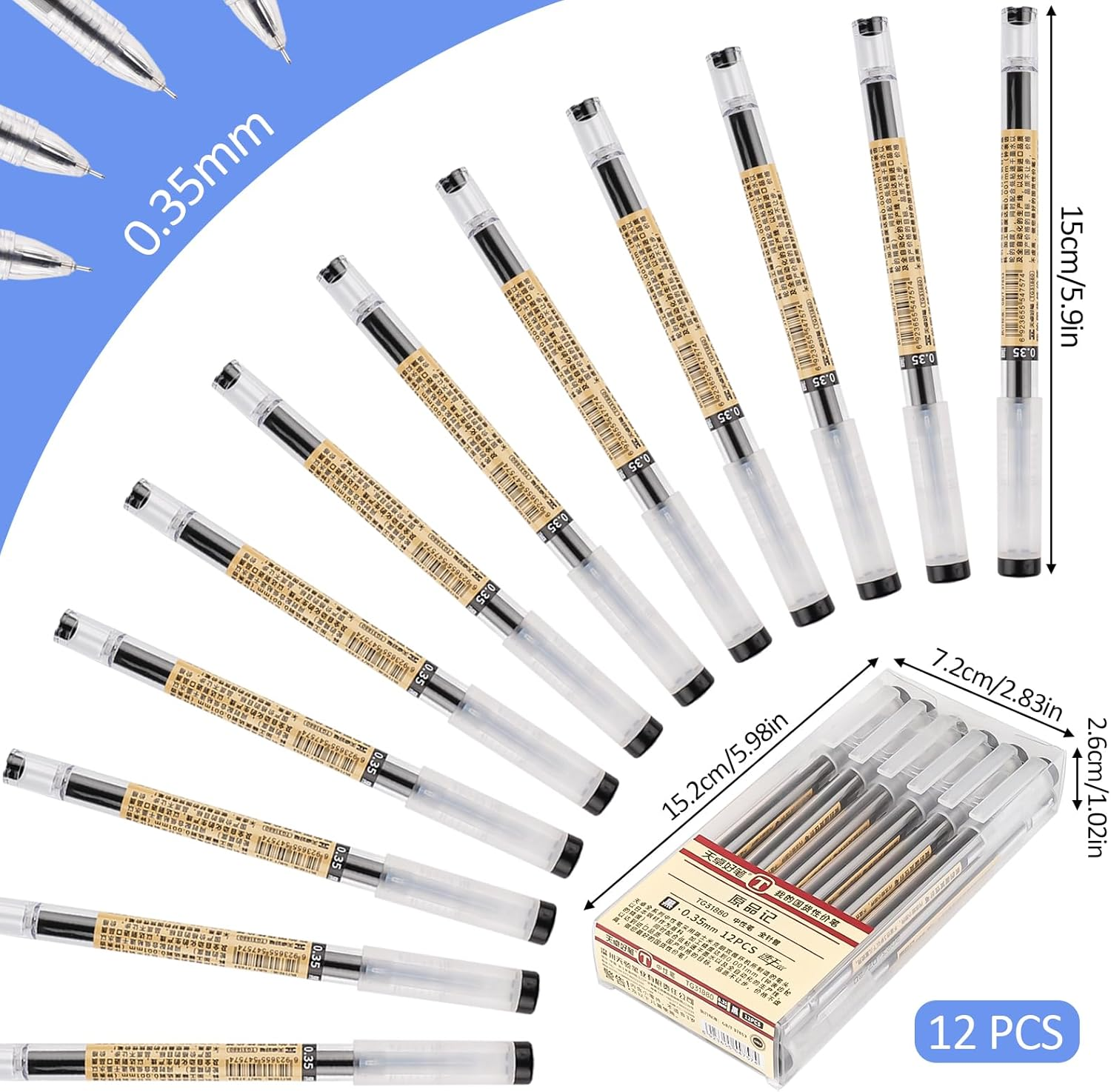 12 Pcs Gel Pens Black, Rollerball Pens, Smooth Writing Pens, Ink Pen for Writing, Liquid Ink Rollerball Pens, Pens Multipack, Handwriting Pens for School Kids Adult - 0.35Mm - Blue, Black, Red image number 2