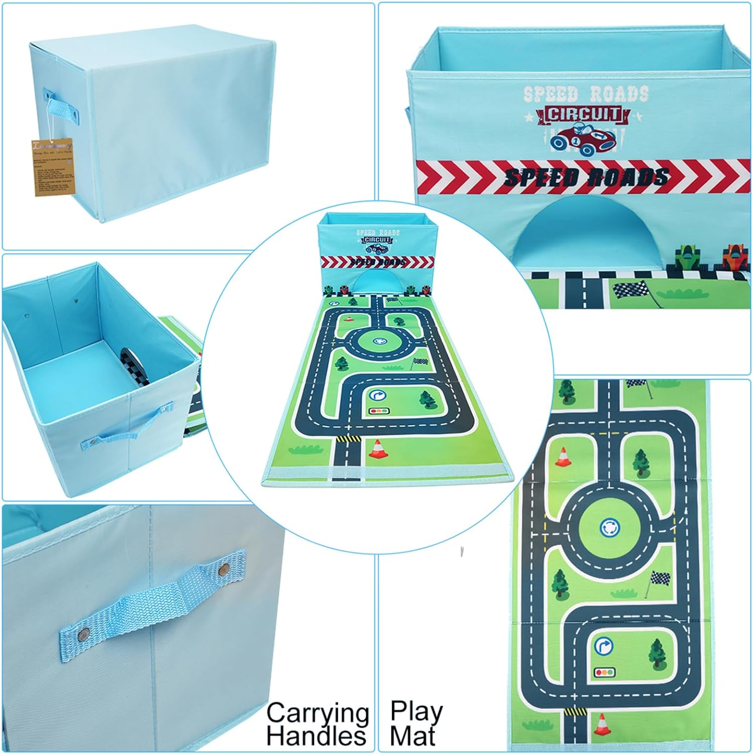 Livememory Toy Cars Storage Box Car Toys Box with Speed Roads (Not Included Cars)-Sky Blue image number 2