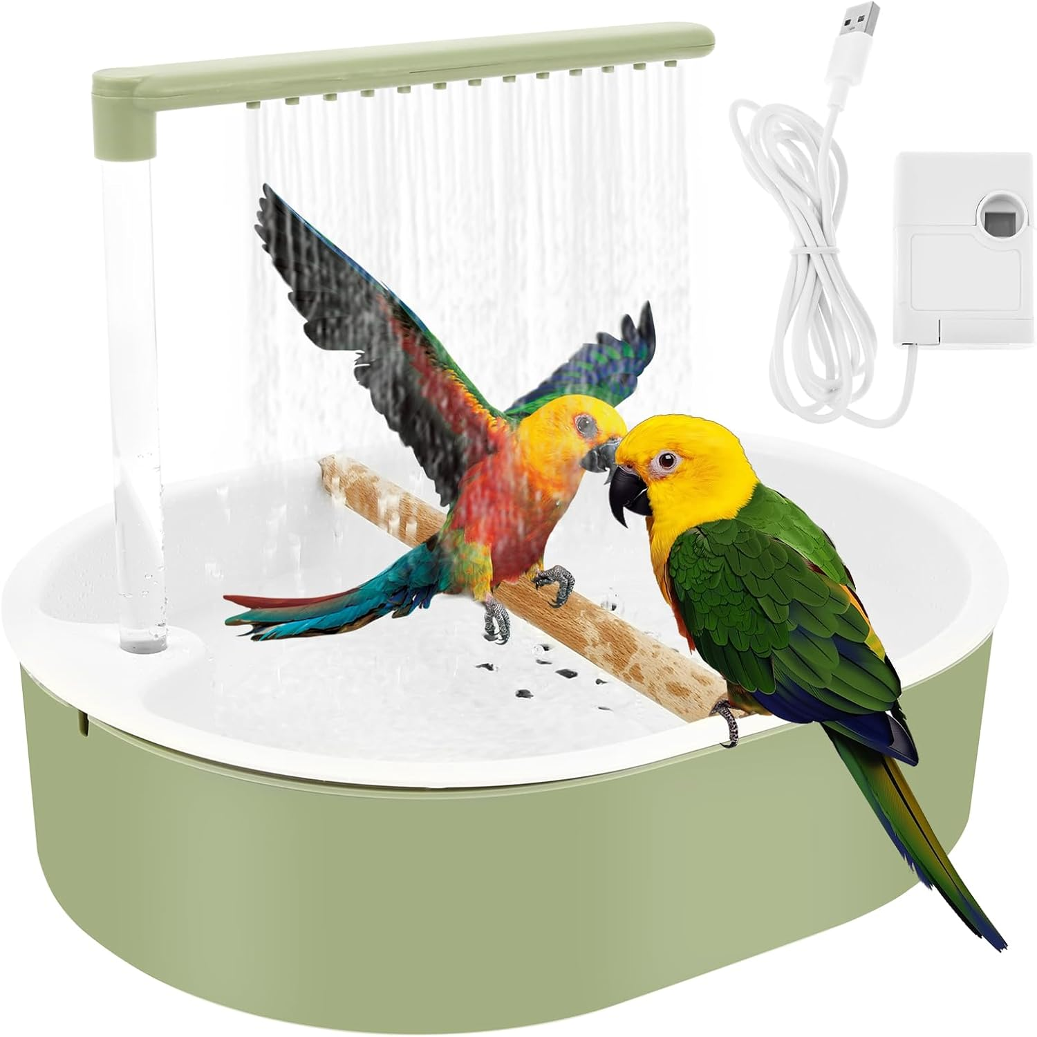NIPUAEGO Bird Automatic Bathtub, Birds Baths Box, Parrot Tub Shower Fountain, with a USB 5V Pump, Parrot Electric Bathtub Shower, for Lovebird Cockatiel Finches Cockatoo Conure Green image number 2